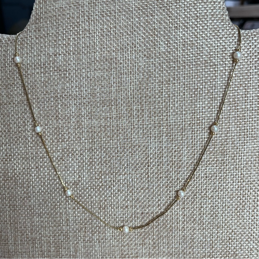 Vintage Monet Gold-tone Chain with Faux Pearls & Tiny Gold Beads, 16”